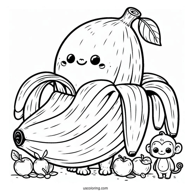 Massive Banana Coloring Page Beside A Small Monkey