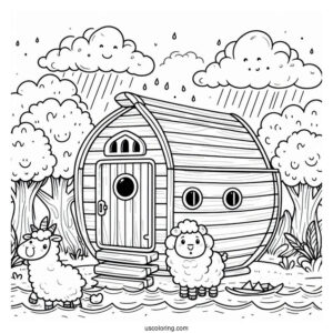 Cute Noah's Ark Coloring Page For Preschoolers