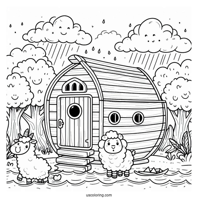 Cute Noah's Ark Coloring Page For Preschoolers