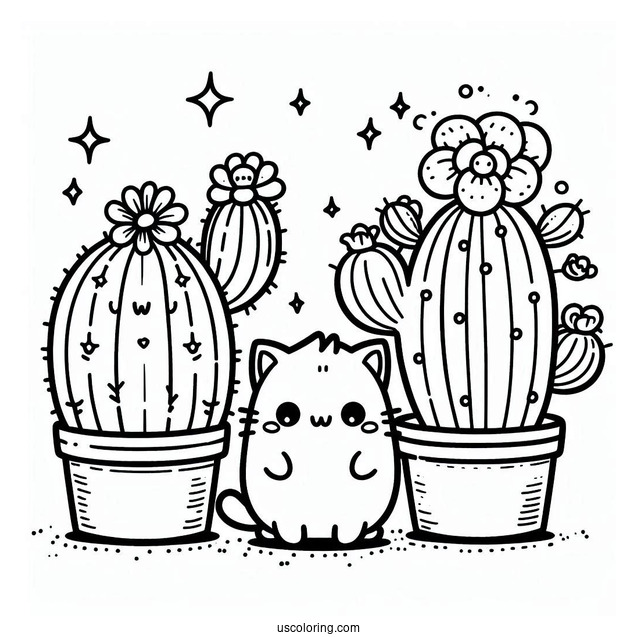 Kawaii Cactus Plants With Cat