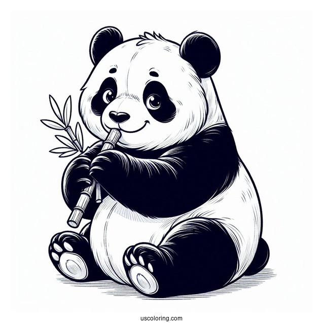 Adult Panda Eating Bamboo Coloring Picture
