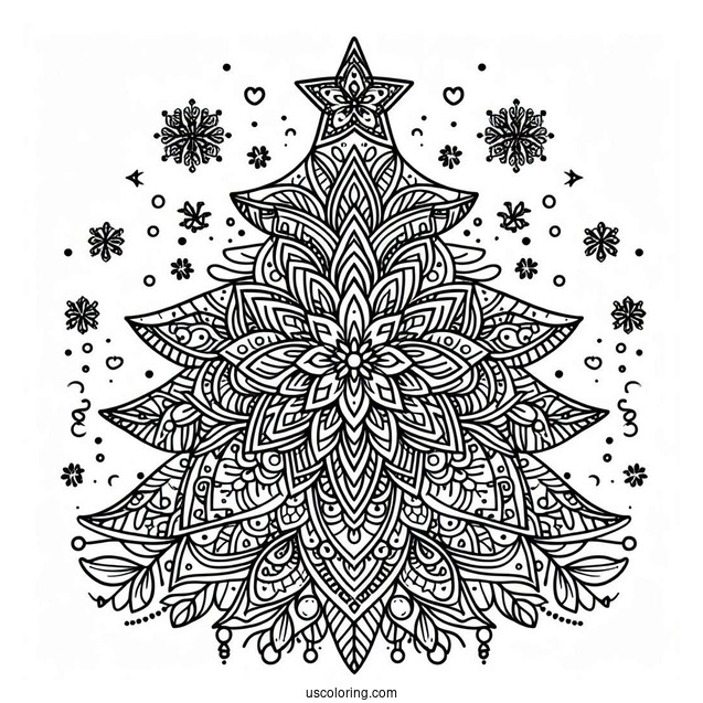 Christmas Mandala Coloring Page Of Tree For Kids