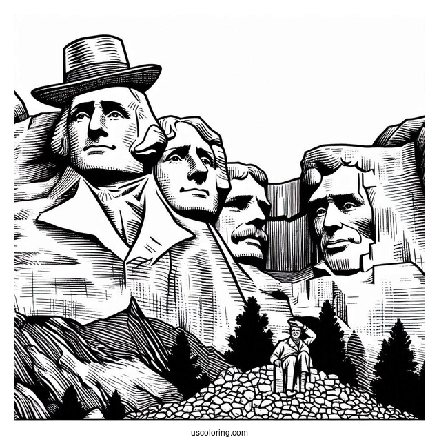 President Coloring Page Of Easy Mount Rushmore National Memorial