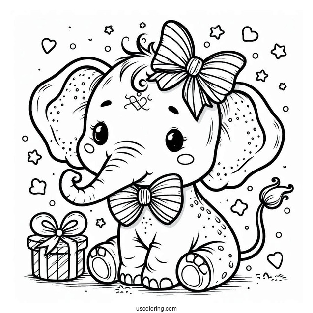 Cute Baby Elephant With Bow Coloring