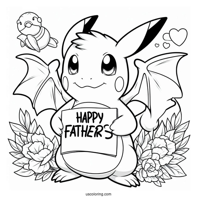 Charizard Saying Happy Father s Day Coloring Page For Kids