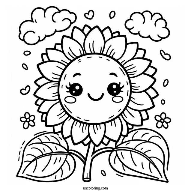 Smiling Spring Coloring Page Sunflower For Preschoolers