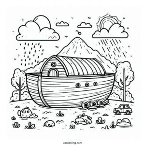 Cute Noah's Ark Coloring Page For Preschoolers