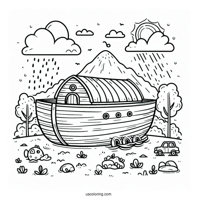 Cute Noah's Ark Coloring Page For Preschoolers