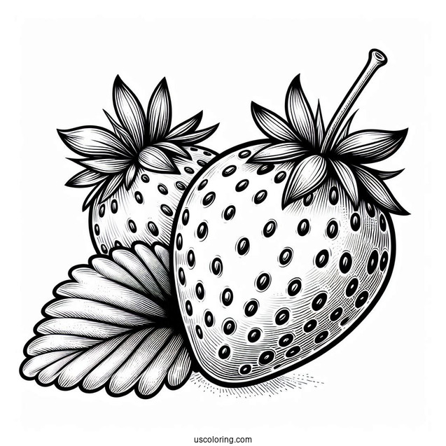 Realistic Strawberry Coloring Page Flashcard