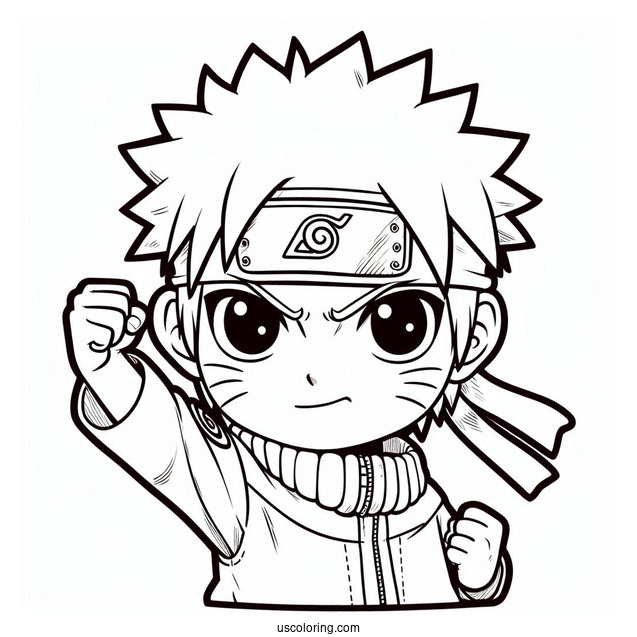 Chibi Naruto Coloring Page Doing Fist Pump