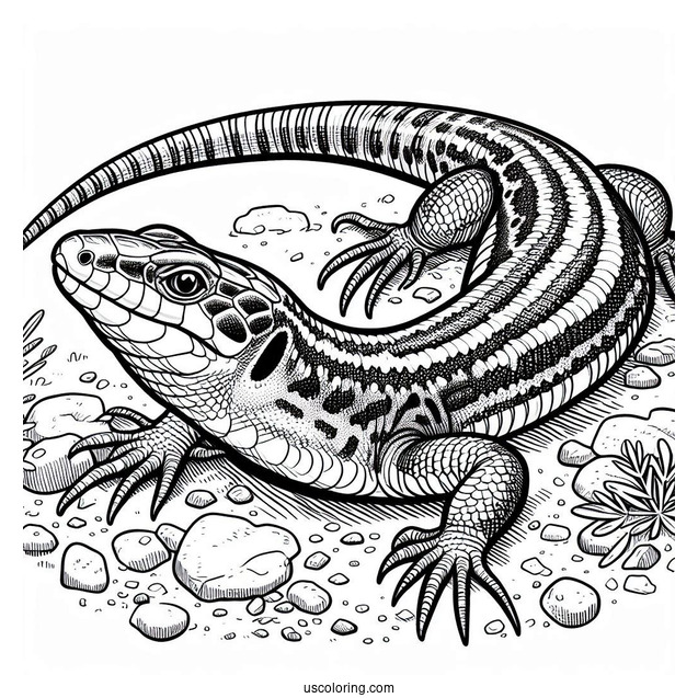 Lizard Coloring Page of Scaly Blue Tongued Skink On Ground