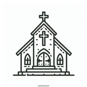 Easy Church Coloring Page Outline With A Cross For Preschoolers