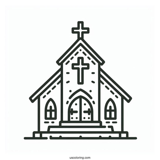 Easy Church Coloring Page Outline With A Cross For Preschoolers