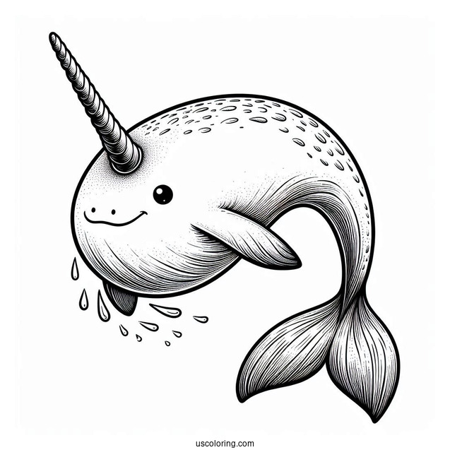 Realistic Narwhal Coloring Page With Long Tusk To Color