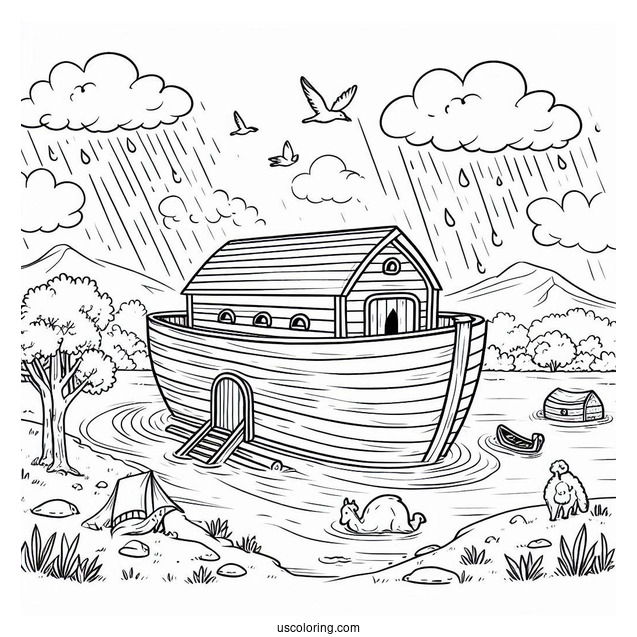 Simple Noah's Ark Coloring Page Before The Flood For Preschoolers
