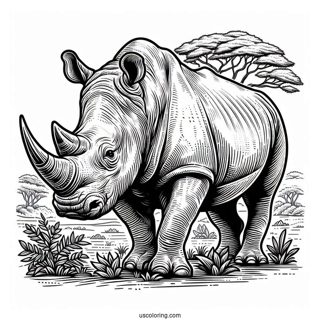 Detailed White Rhinoceros To Color