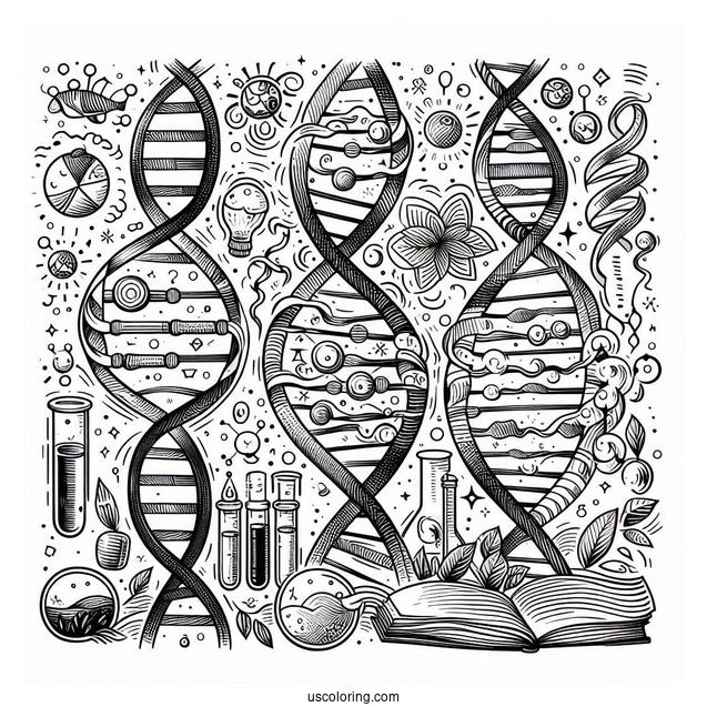Science Coloring Page Of DNA Strands