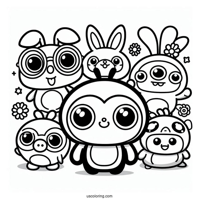 Pororo Coloring Page Of Petty, Crong, Harry, Tongtong, Eddy, Poby, Rody, And Loopy