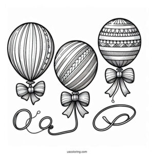 Three Balloons With a Ribbon To Color