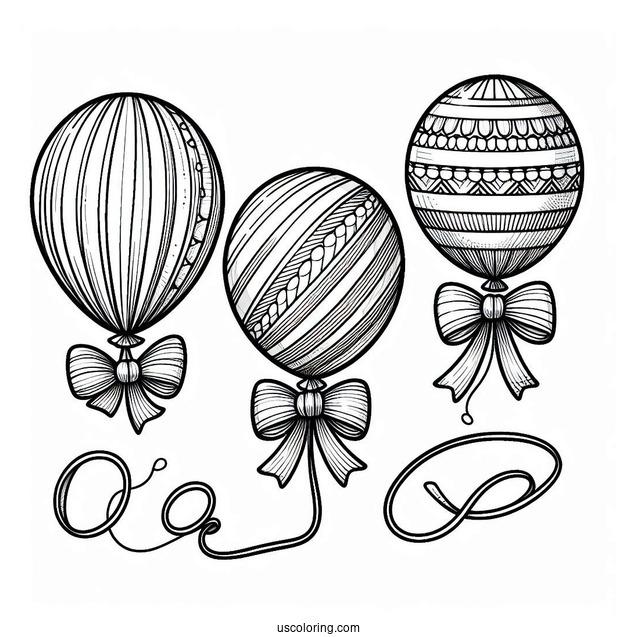 Three Balloons With a Ribbon To Color