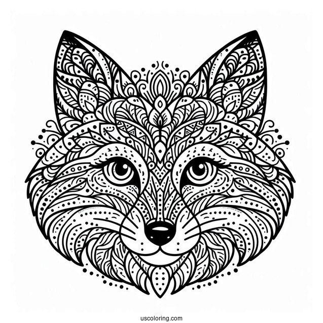 Intricate Fox Coloring Page Mandala Face