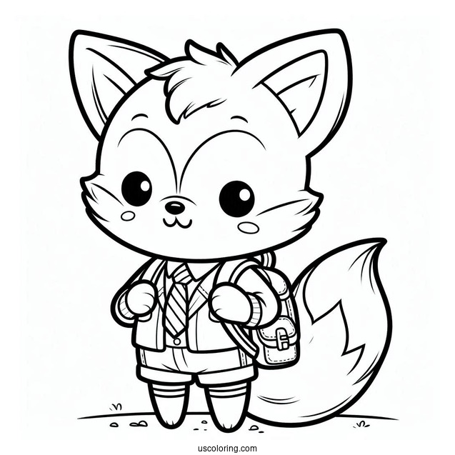 Cute Schoolboy Fox Coloring Page With A Backpack