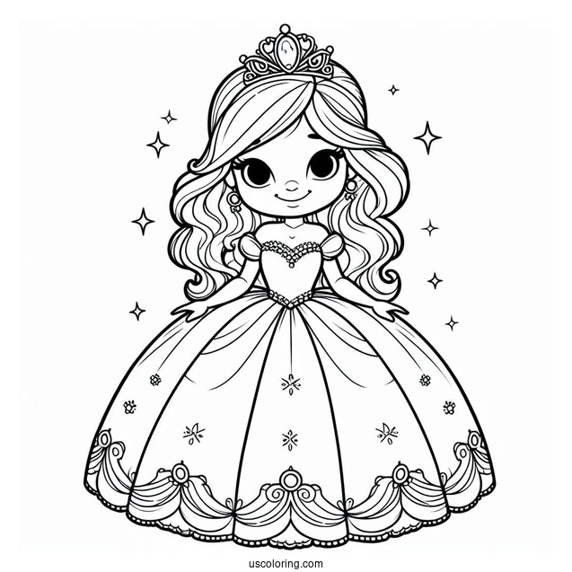 Cartoon Princess Coloring Page In Ball Gown