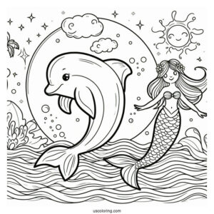 Dolphin And Mermaid Coloring Page For Kids