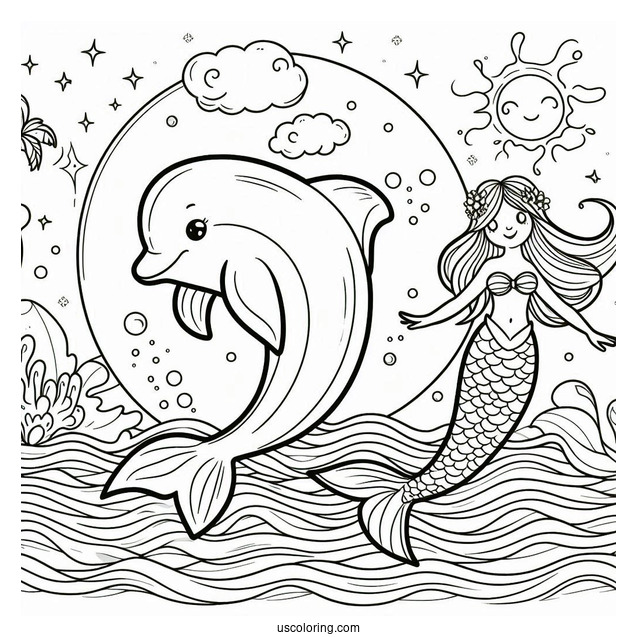 Dolphin And Mermaid Coloring Page For Kids