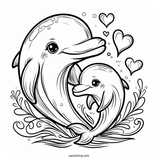 Mother And Baby Dolphin With Love Hearts