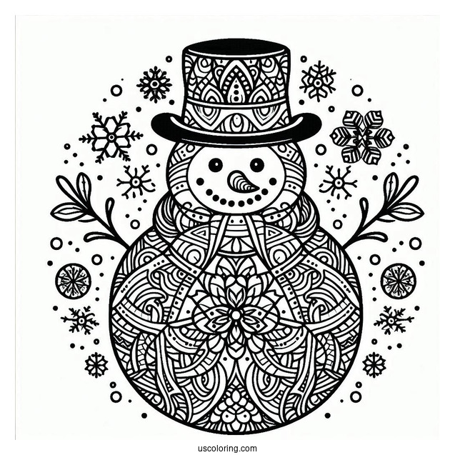 Snowman Mandala To Color For Adults