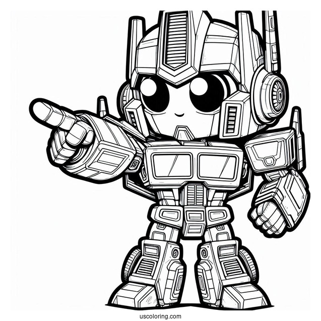 Detailed Chibi Optimus Prime Coloring Page Pointing Finger For Kids