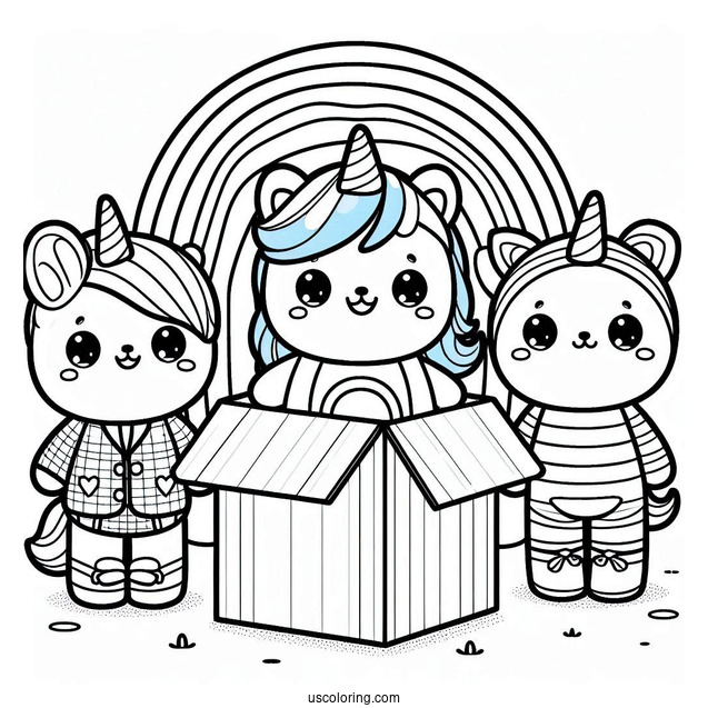 Blue, Green, And Purple Rainbow Friends Coloring Page Coming Out Of Box