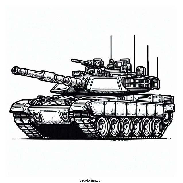 Coloring Page of Military Tank on Standby