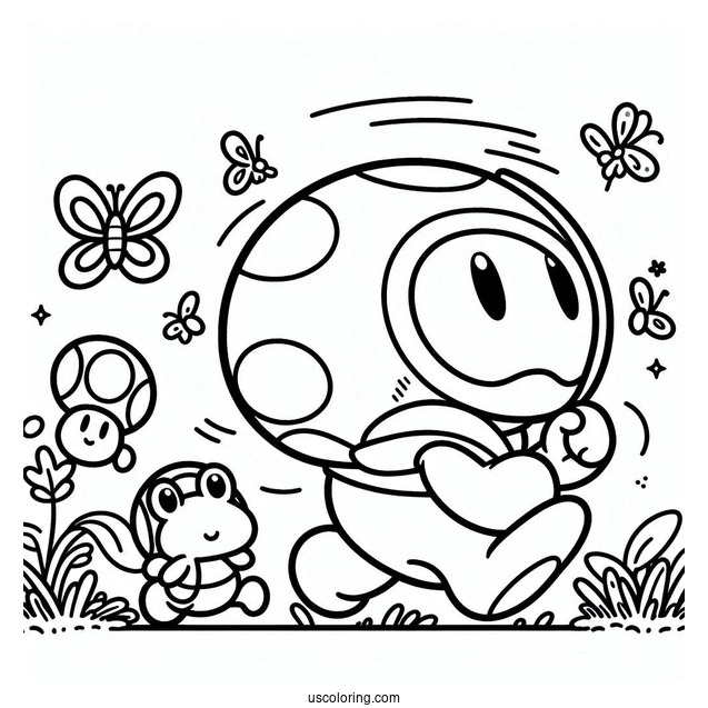 Shy Guy Coloring Page Running After Toad