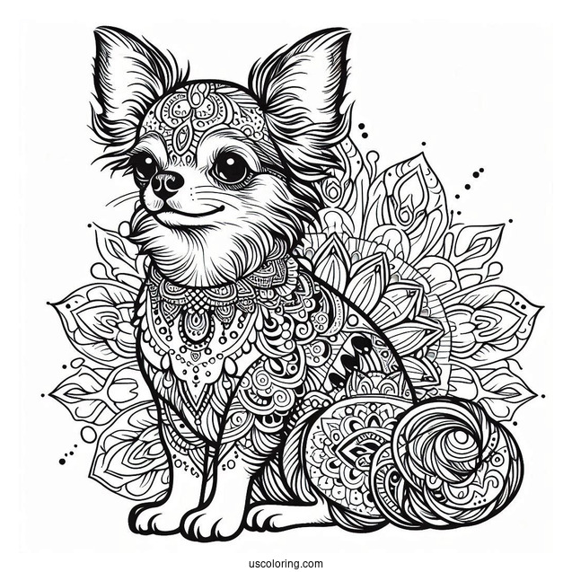 Intricate Chihuahua Coloring Page Mandala
