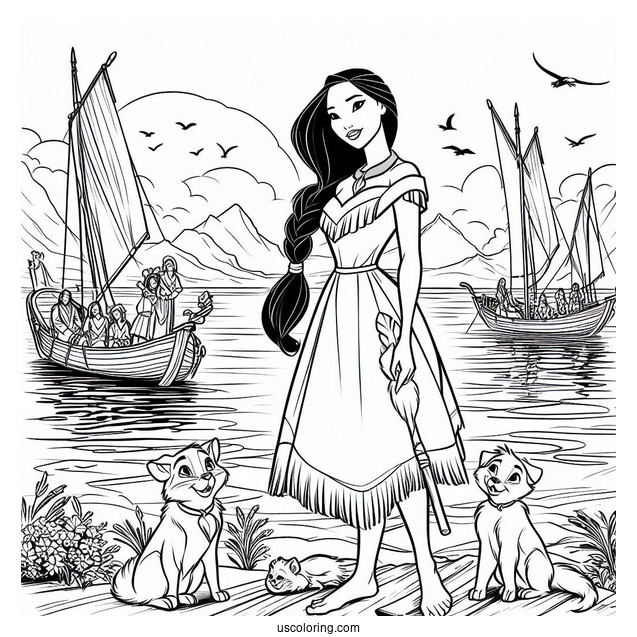 Pocahontas On The Port With Meeko And Percy