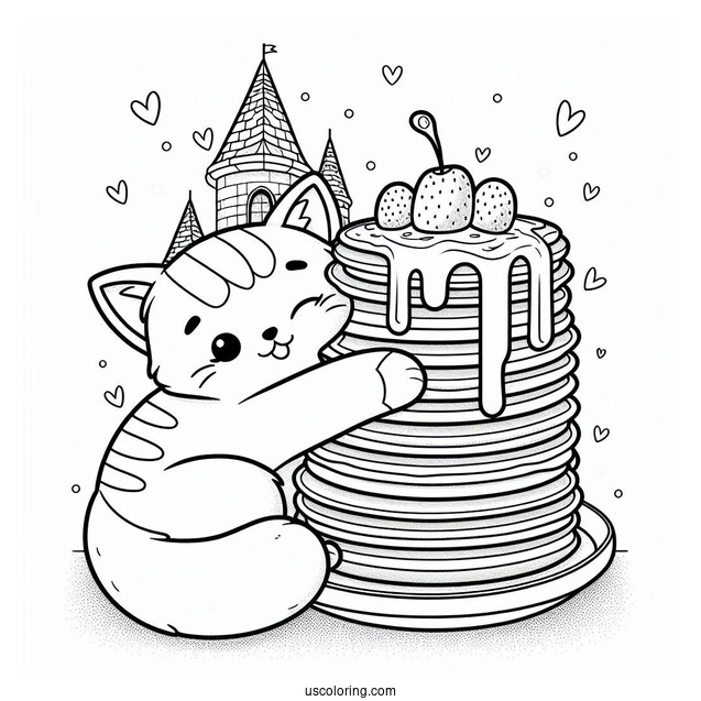 Cat Hugging Pancake Coloring Page Tower