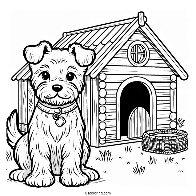 Coloring Page Of Terrier In Front Of Dog House