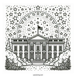 President Coloring Page Of Simple White House Outline Surrounded By Stars For Kids