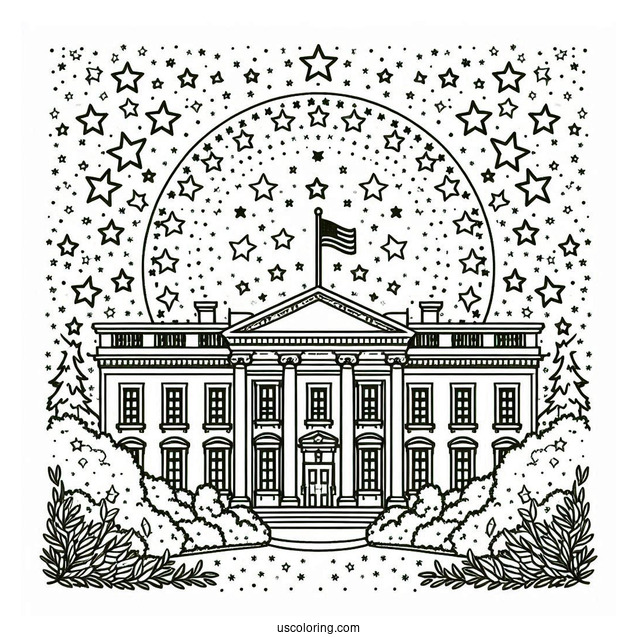 President Coloring Page Of Simple White House Outline Surrounded By Stars For Kids