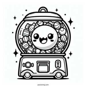 Kawaii Gum-ball Machine To Color