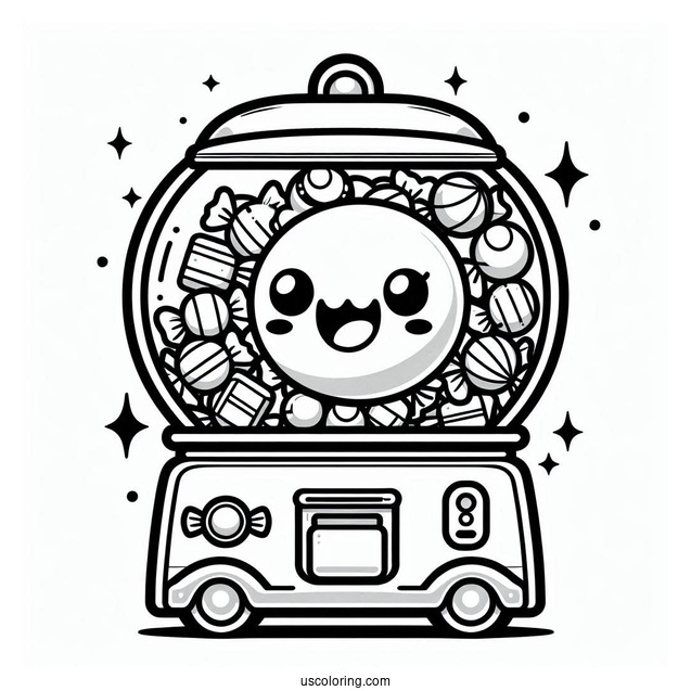 Kawaii Gum-ball Machine To Color