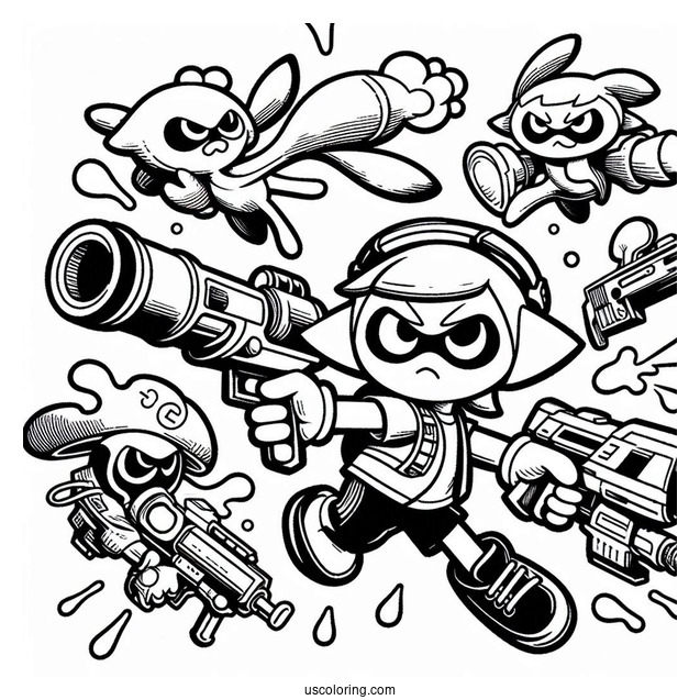 Super Smash Bros Coloring Page Of Splatoon With Weapons Super Smash Bros