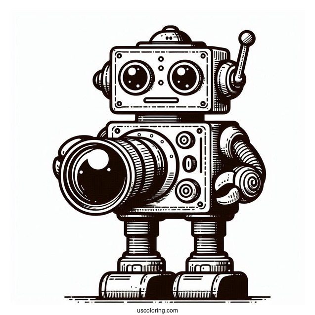 Retro Robot With A Single Lens Coloring Page For Kids