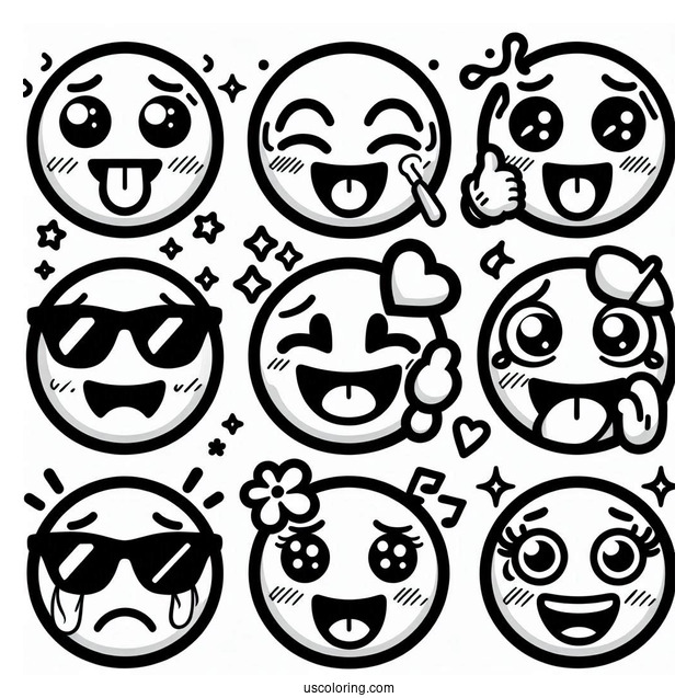 Emoji Coloring Page Montage