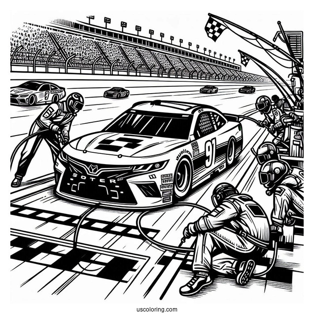 NASCAR Coloring Page Car In Pit Stop During Race