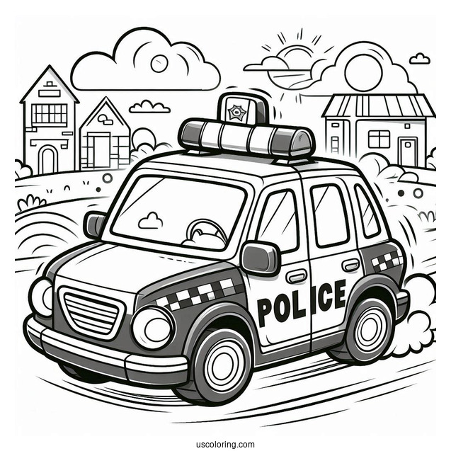 Cute Police Car Coloring Page Speeding On The Road For Kids