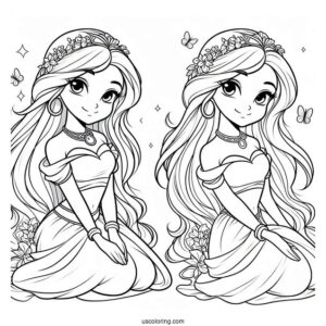Cute Princess Coloring Page Of Jasmine