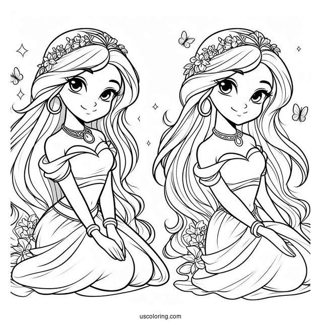 Cute Princess Coloring Page Of Jasmine